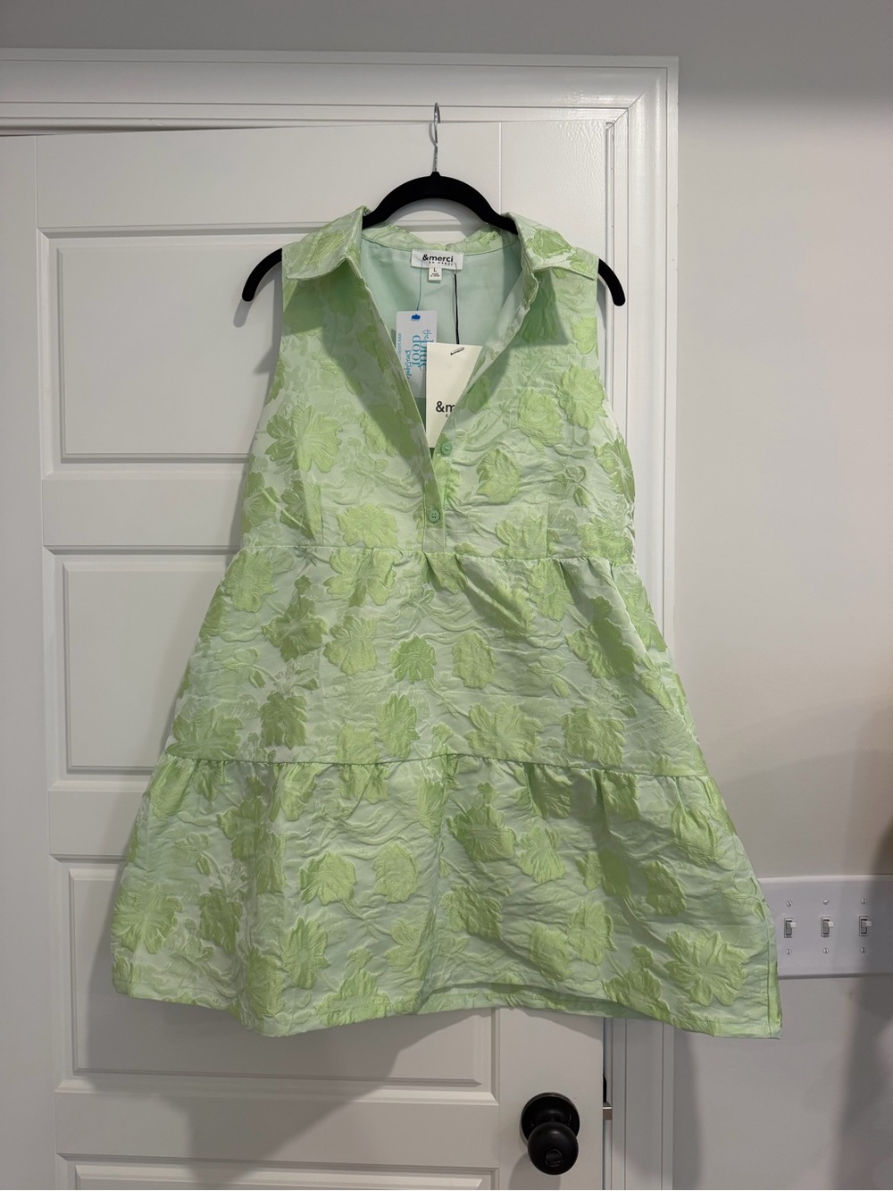 &merci Collared Mini Dress in Light Green Floral